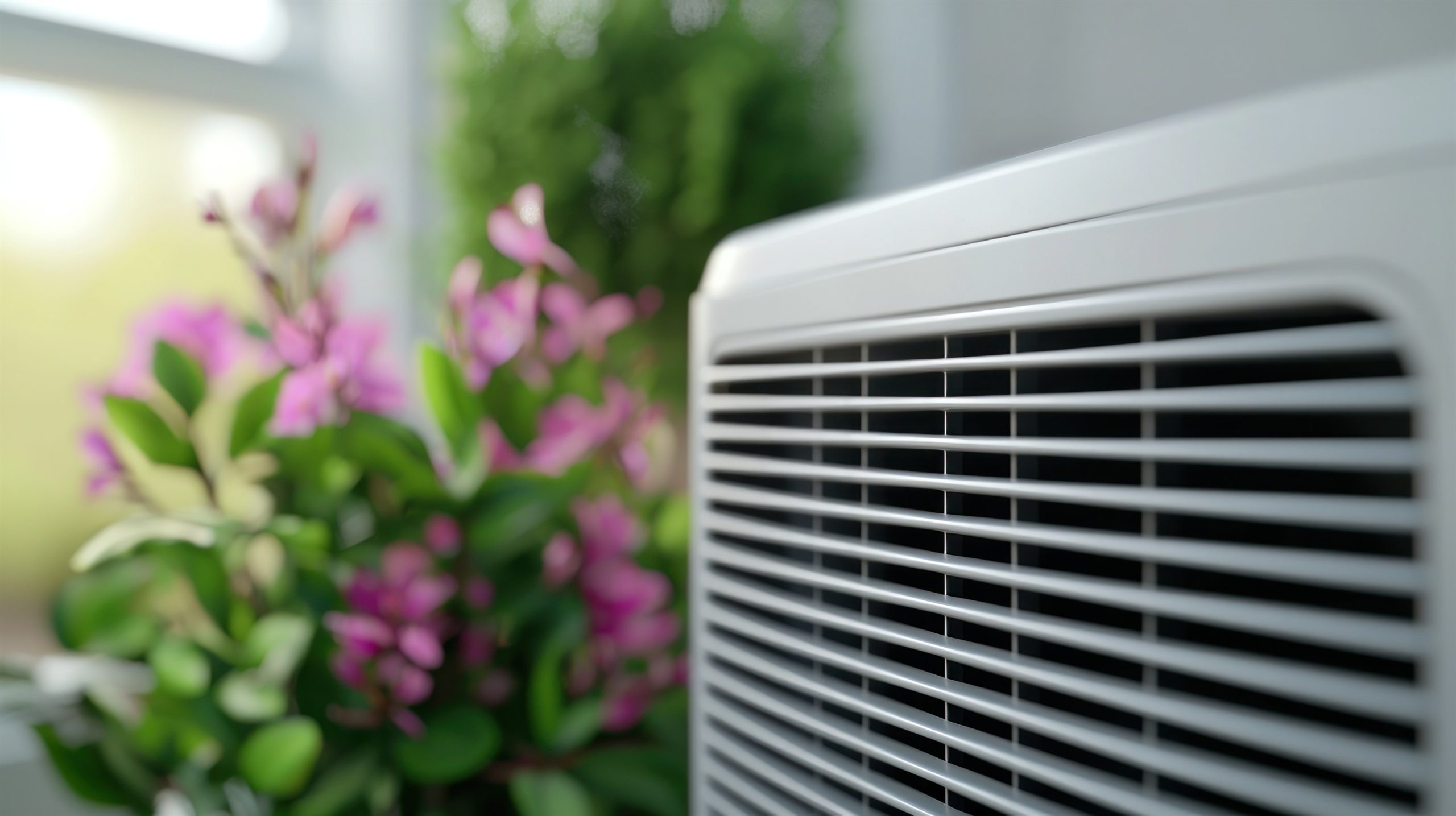 A closeup of an AC unit outside of a building